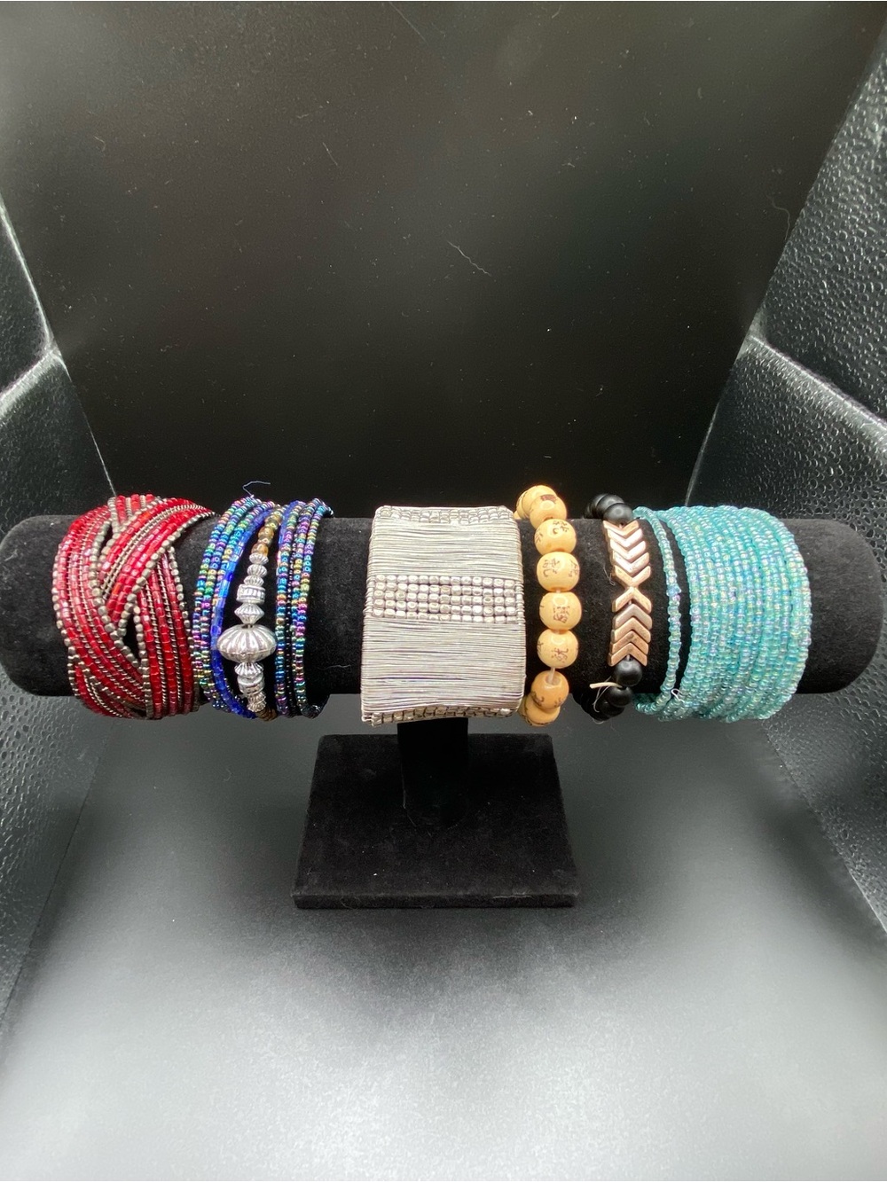 Boho Color Beaded/Wood Bracelet Set Turquoise, Red, Blue, Silver, Natural
